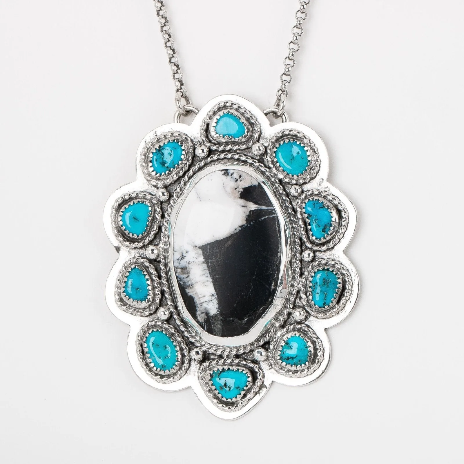 White Buffalo & Sleeping Beauty Turquoise Cluster Necklace