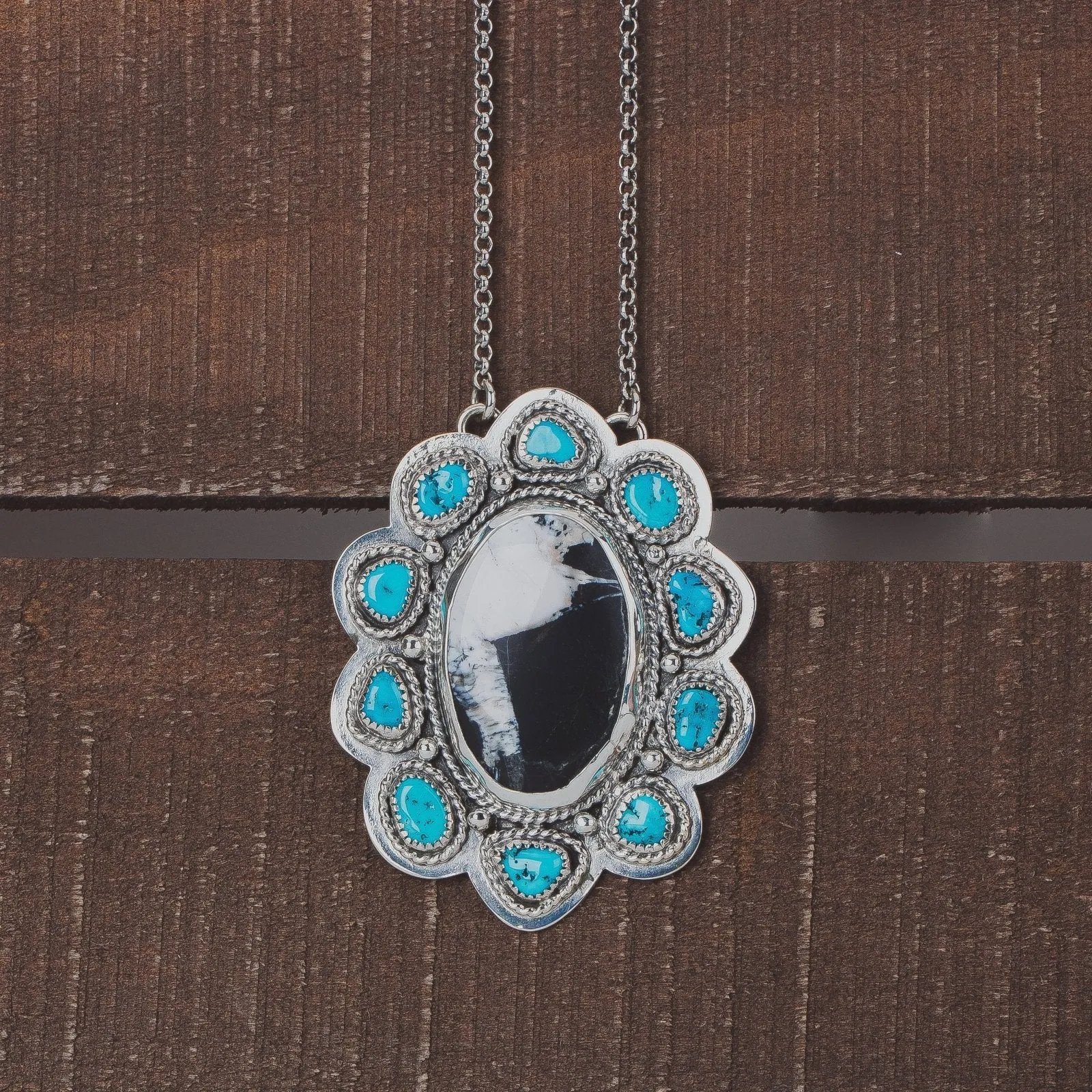 White Buffalo & Sleeping Beauty Turquoise Cluster Necklace