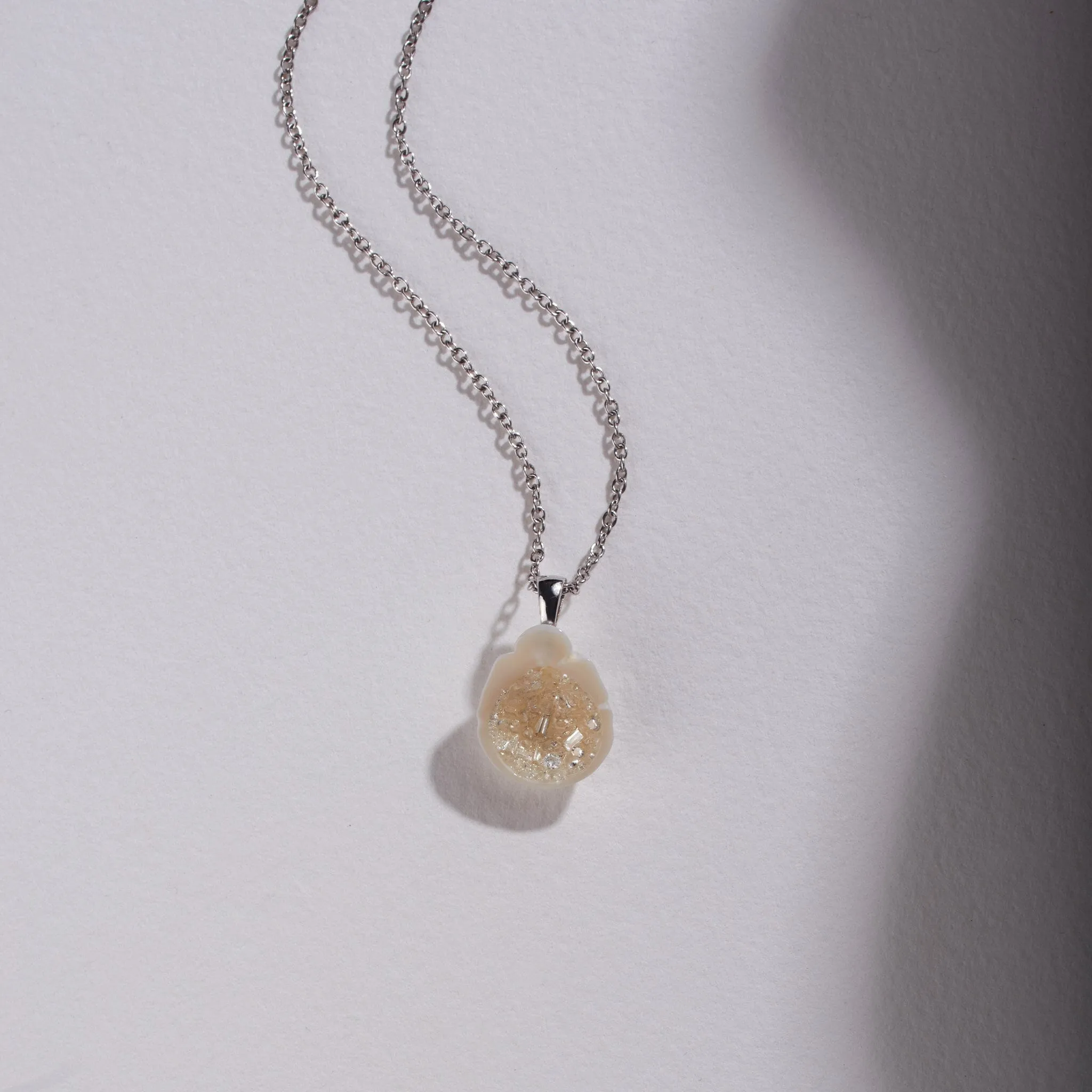 White South Sea Baroque Pearl Geode Pendant with White Diamond Mix