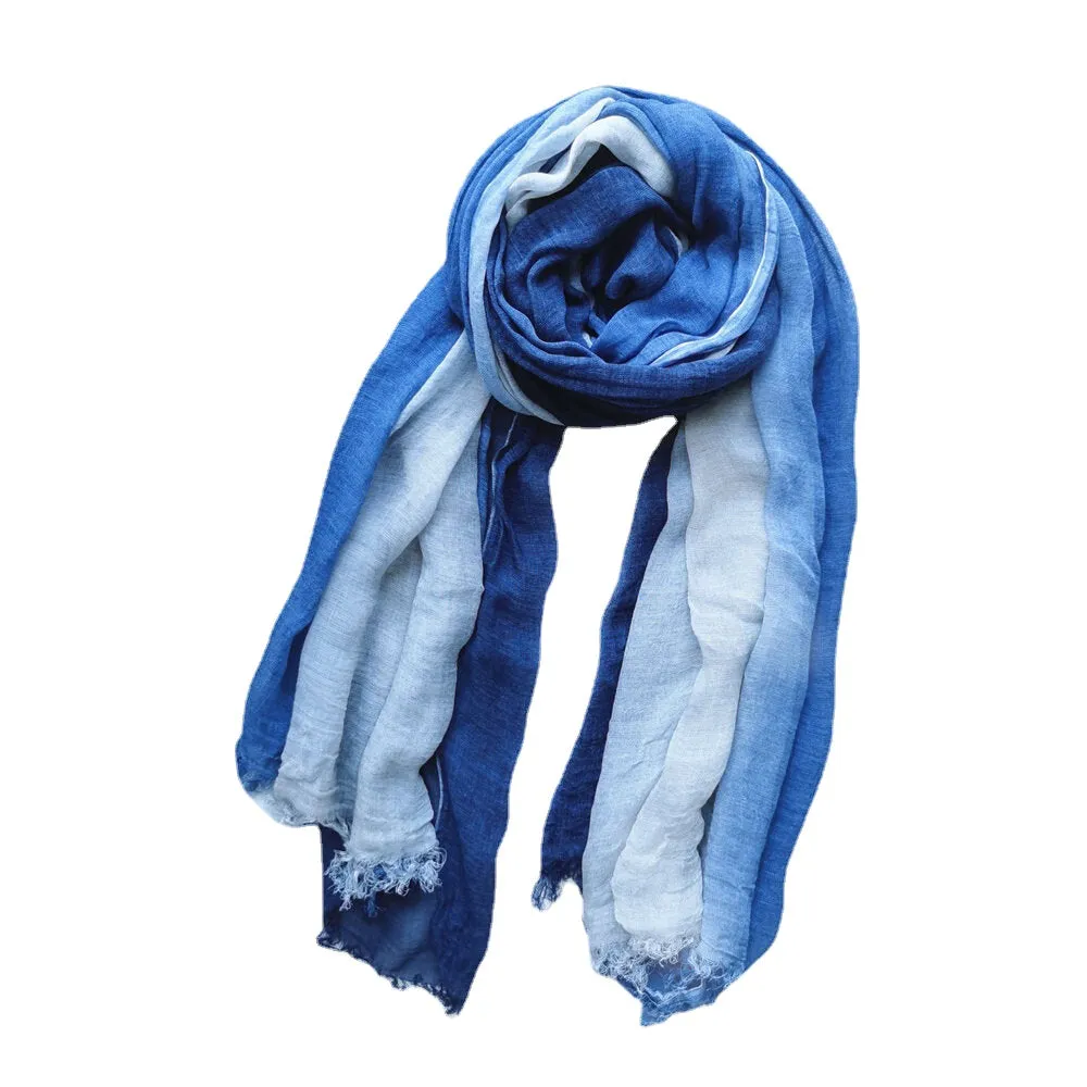 Women Cotton Gradient Color Natural Fold Silk Scar Casual Neck Protection Literary Style Scarf