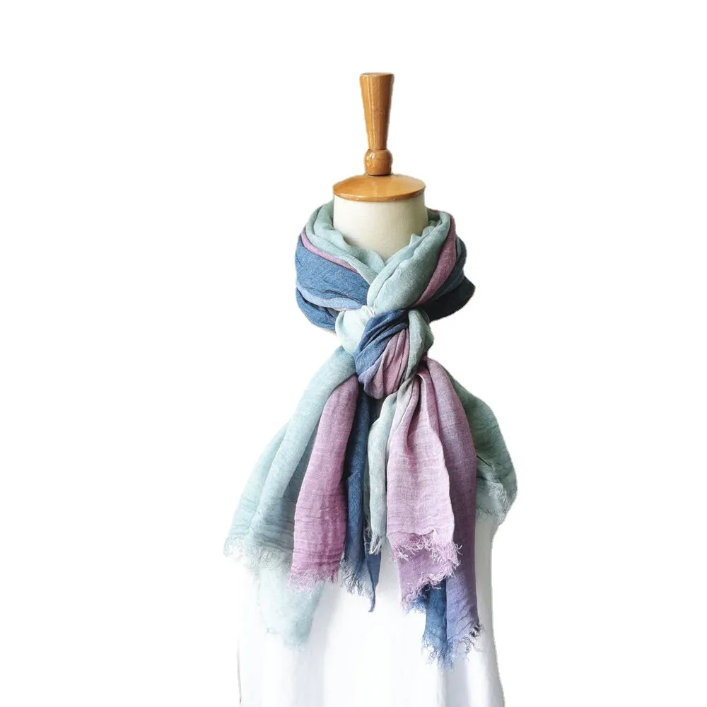 Women Cotton Gradient Color Natural Fold Silk Scar Casual Neck Protection Literary Style Scarf