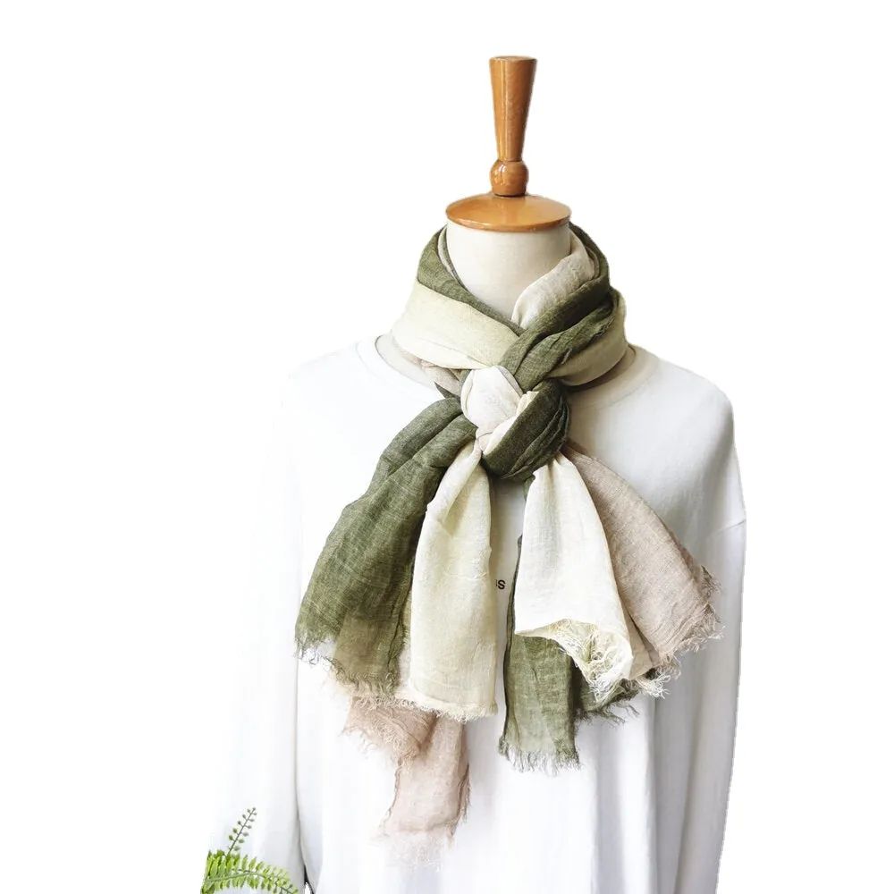 Women Cotton Gradient Color Natural Fold Silk Scar Casual Neck Protection Literary Style Scarf