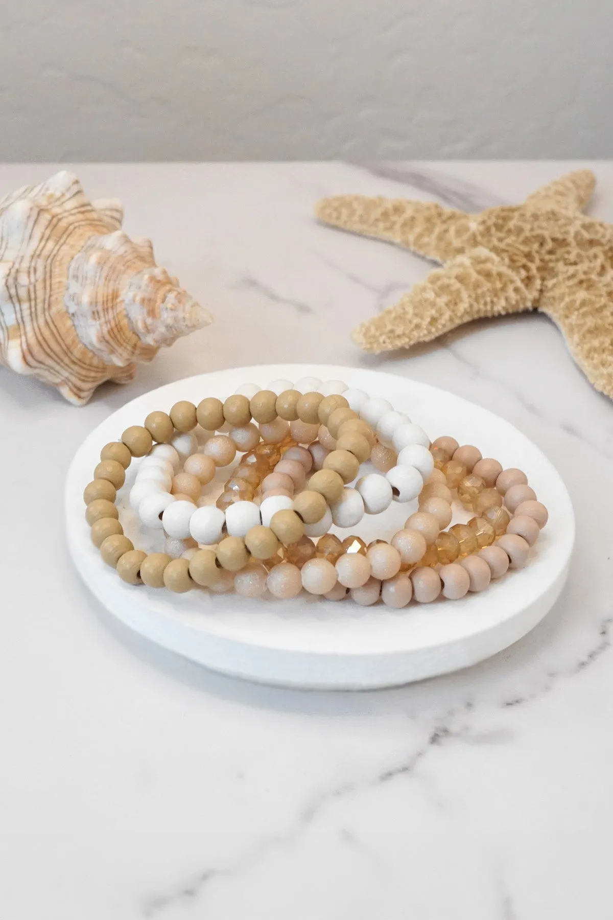 Wood glass basic bracelets stack beaded bracelet set