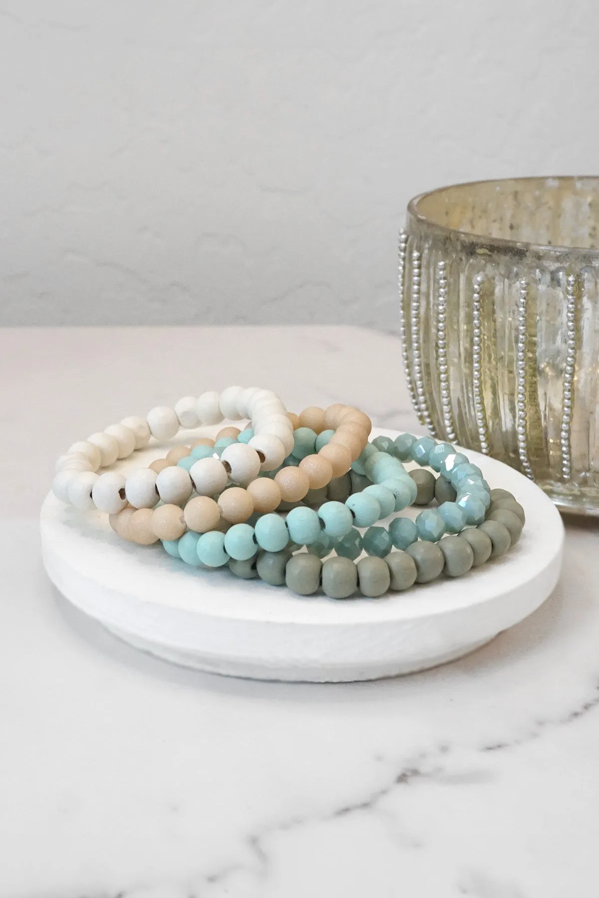 Wood glass basic bracelets stack beaded bracelet set