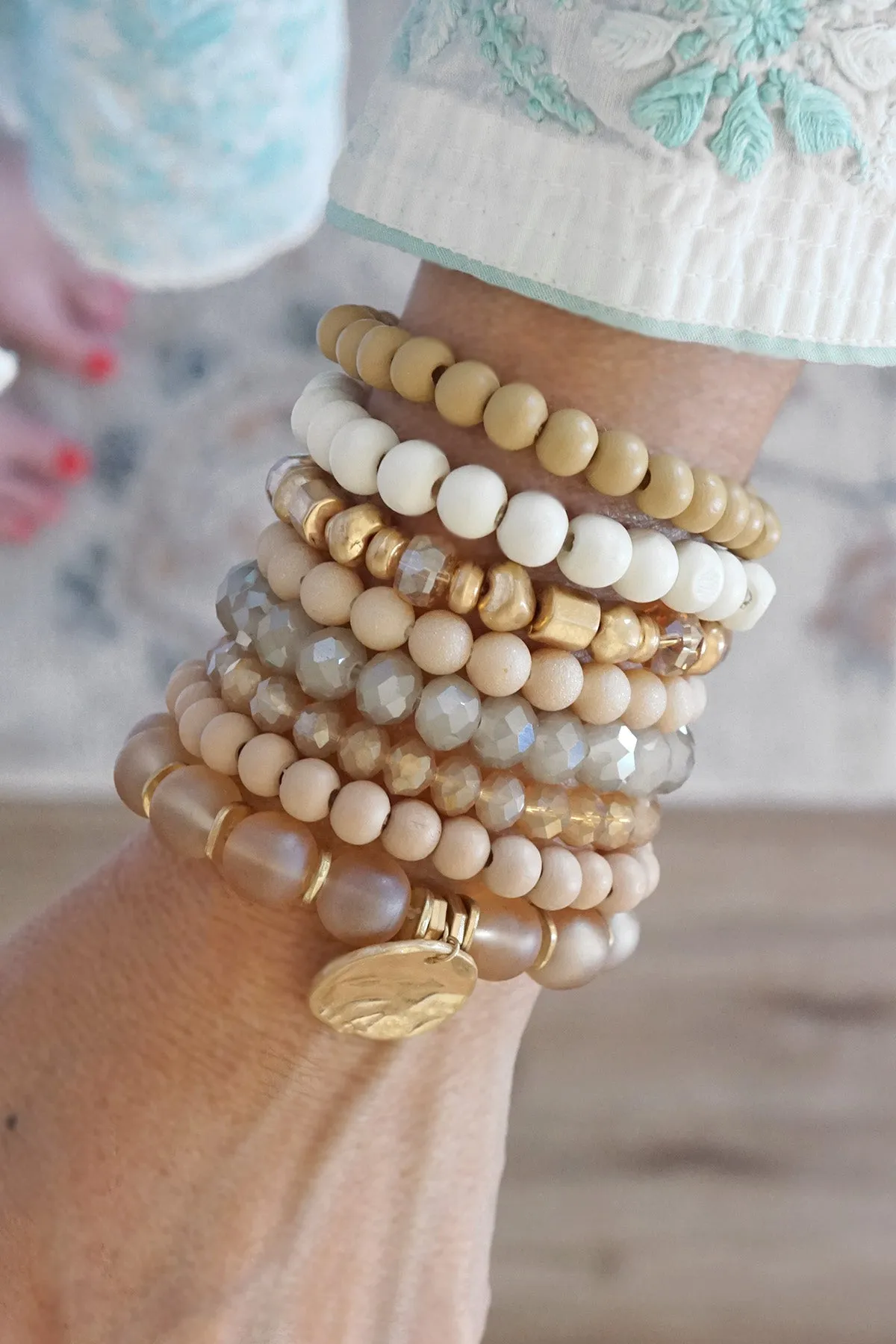 Wood glass basic bracelets stack beaded bracelet set